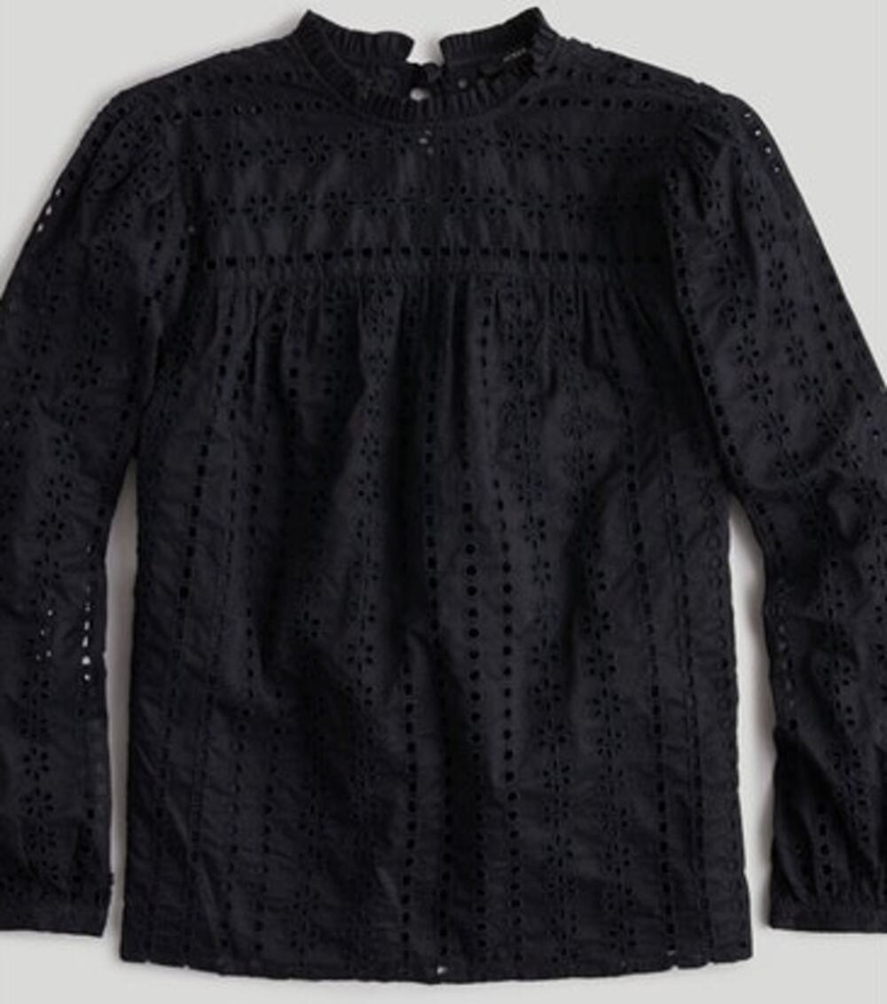 Womens J.Crew Black Eyelet Ruffle Blouse Size Medium